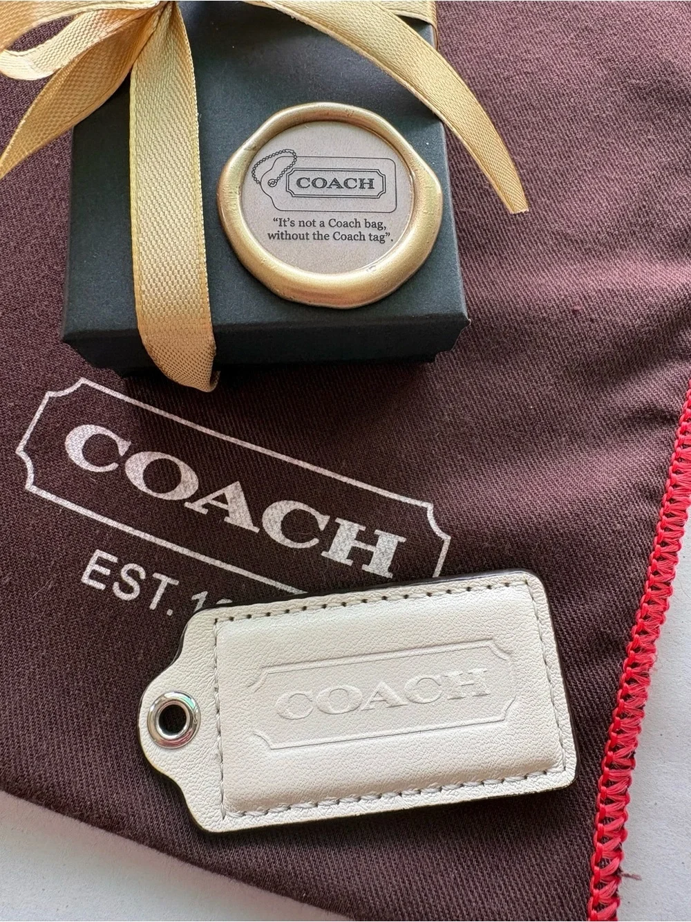 Y2K Coach Immaculate Ivory White Vintage Leather Hang Tag Bag Charm | Large 2.5”